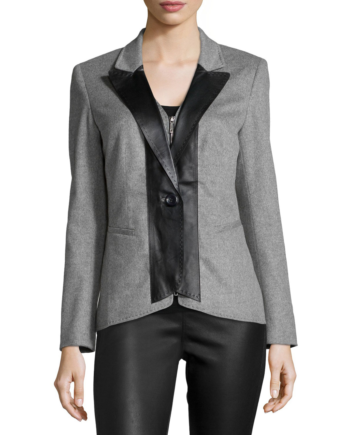 Lyst - Lafayette 148 New York Greer Cashmere Jacket W/leather Trim in Gray