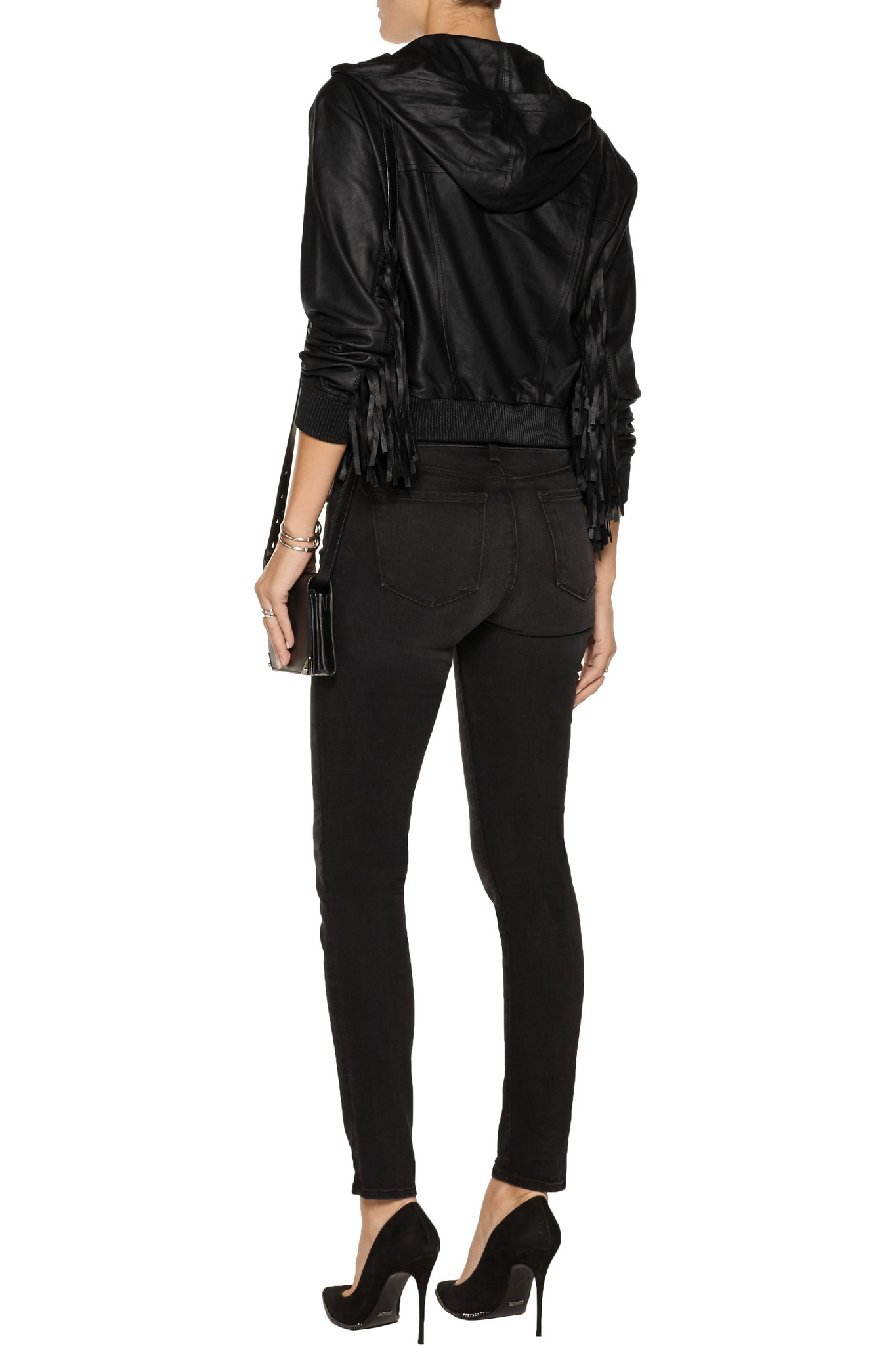 Elizabeth And James Tatum Fringed Leather Hooded Jacket In
