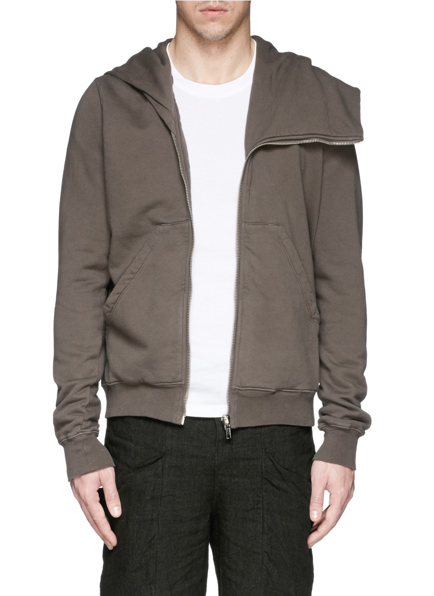 Lyst - Drkshdw By Rick Owens 'Mountain' Leather Sleeve Zip Hoodie in ...