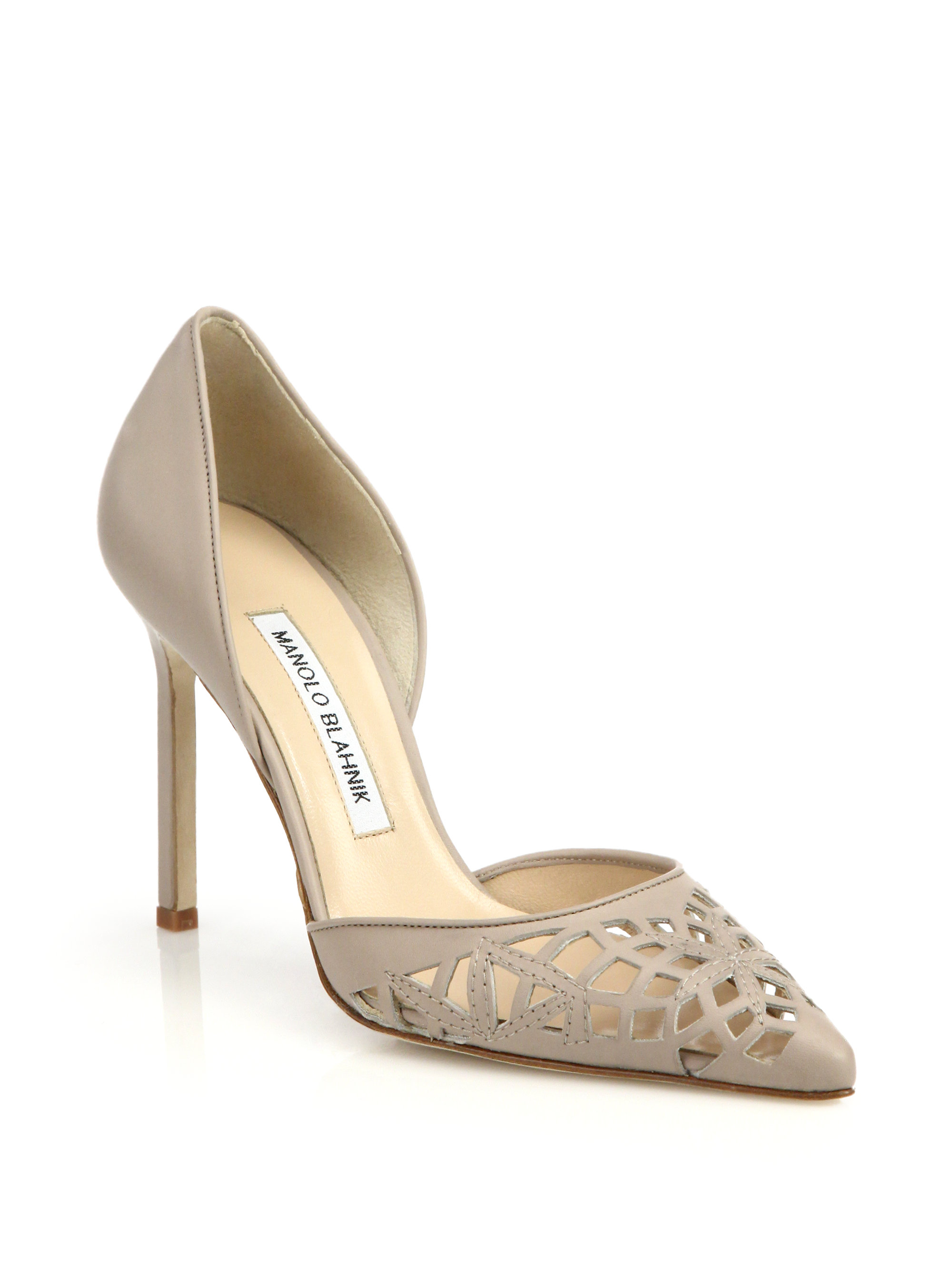 Lyst - Manolo Blahnik Cutout Leather D'orsay Pumps in Natural