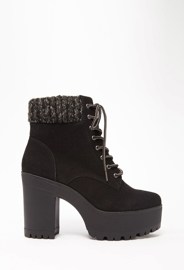 Forever 21 Suede Lace-up Platform Booties in Black | Lyst