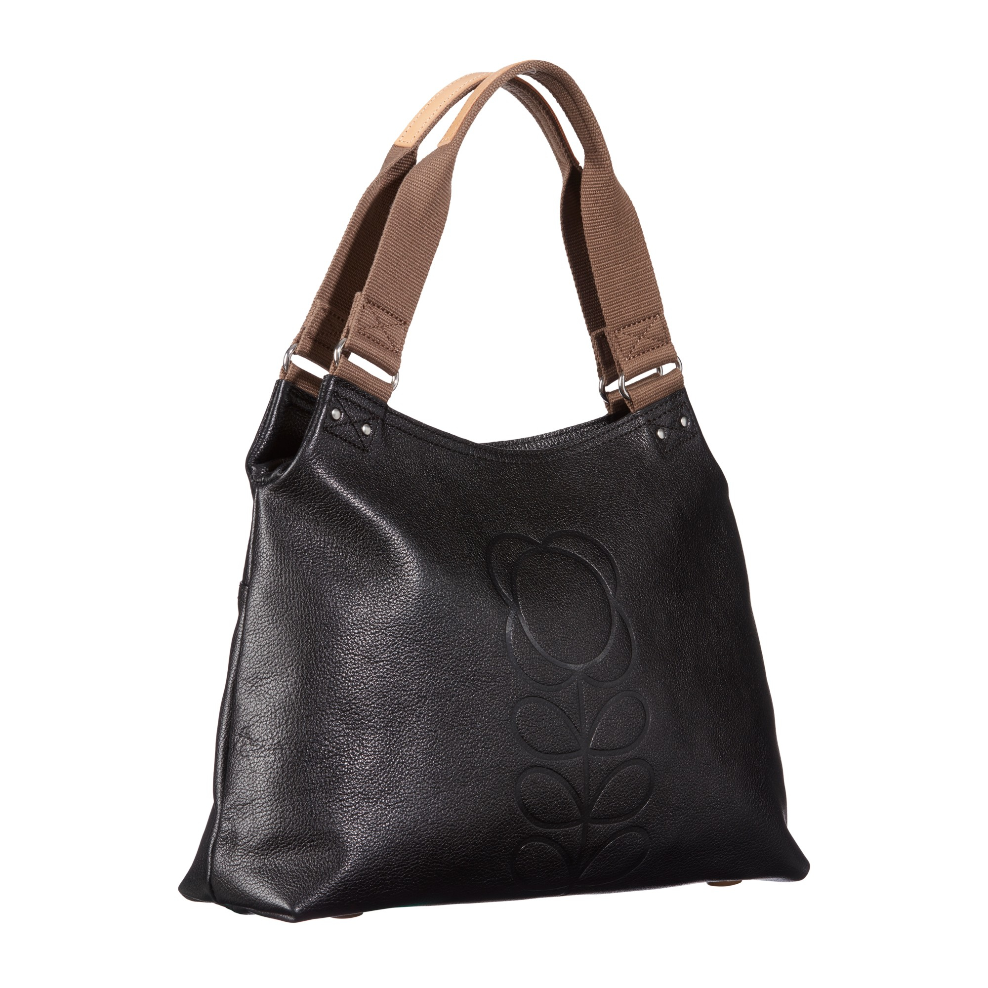 Orla Kiely Textured Leather Zipped Shoulder Bag in Black ...