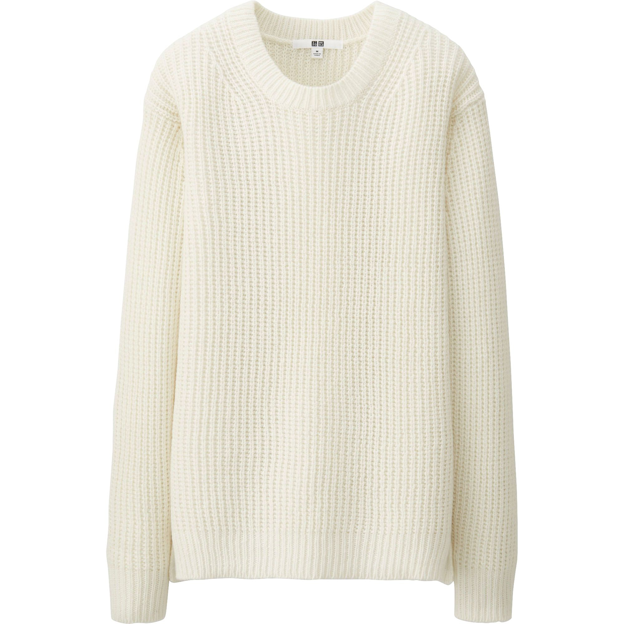 Uniqlo Women Middle Gauge Crew Neck Sweater in White | Lyst