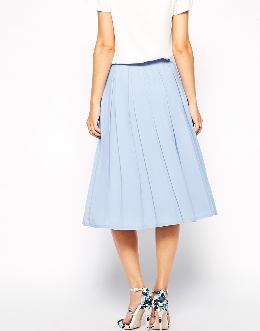 Asos Knife Pleat Midi Skirt In Blue Lyst 