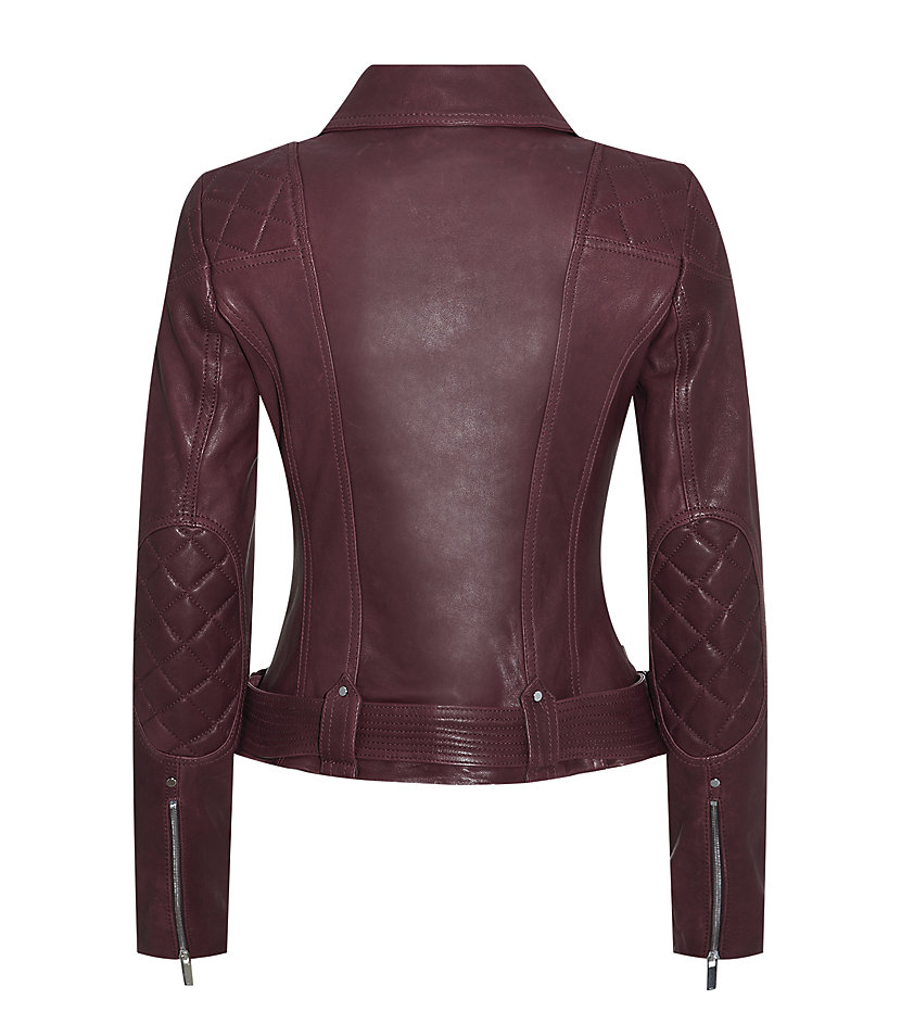 Karen millen Signature Leather Biker Jacket in Purple | Lyst