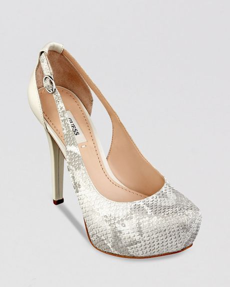 Guess Pointed Toe Platform Pumps Jacoba High Heel in Silver (White ...