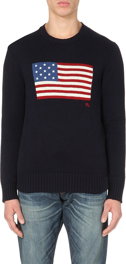 Ralph Lauren American Flag Cotton Jumper in Blue for Men - Lyst