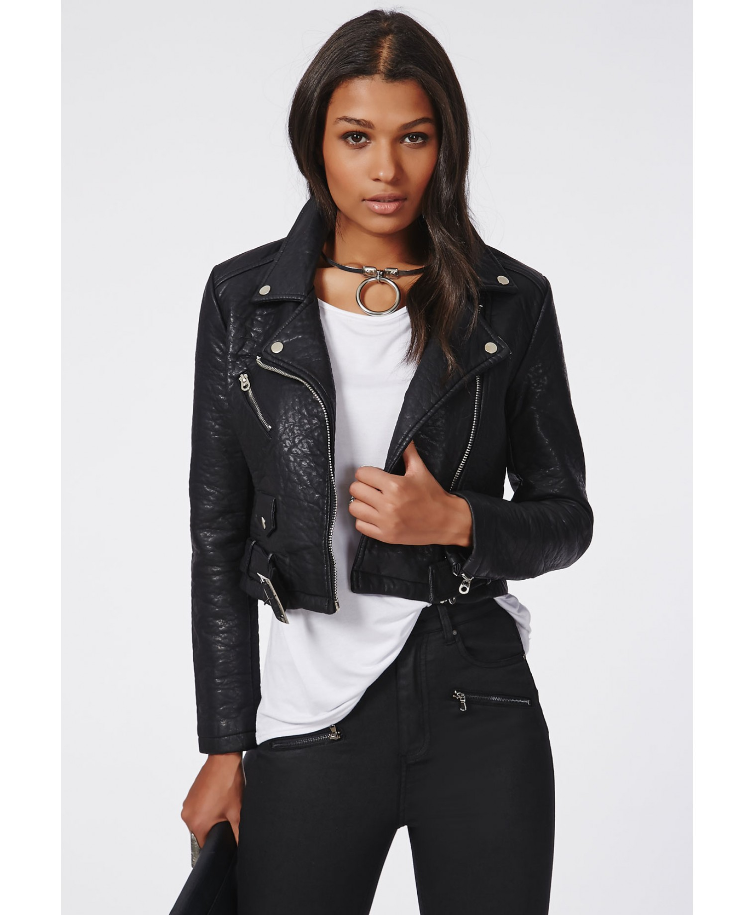 Missguided Faux Leather Biker Jacket Black In Lyst Gallery
