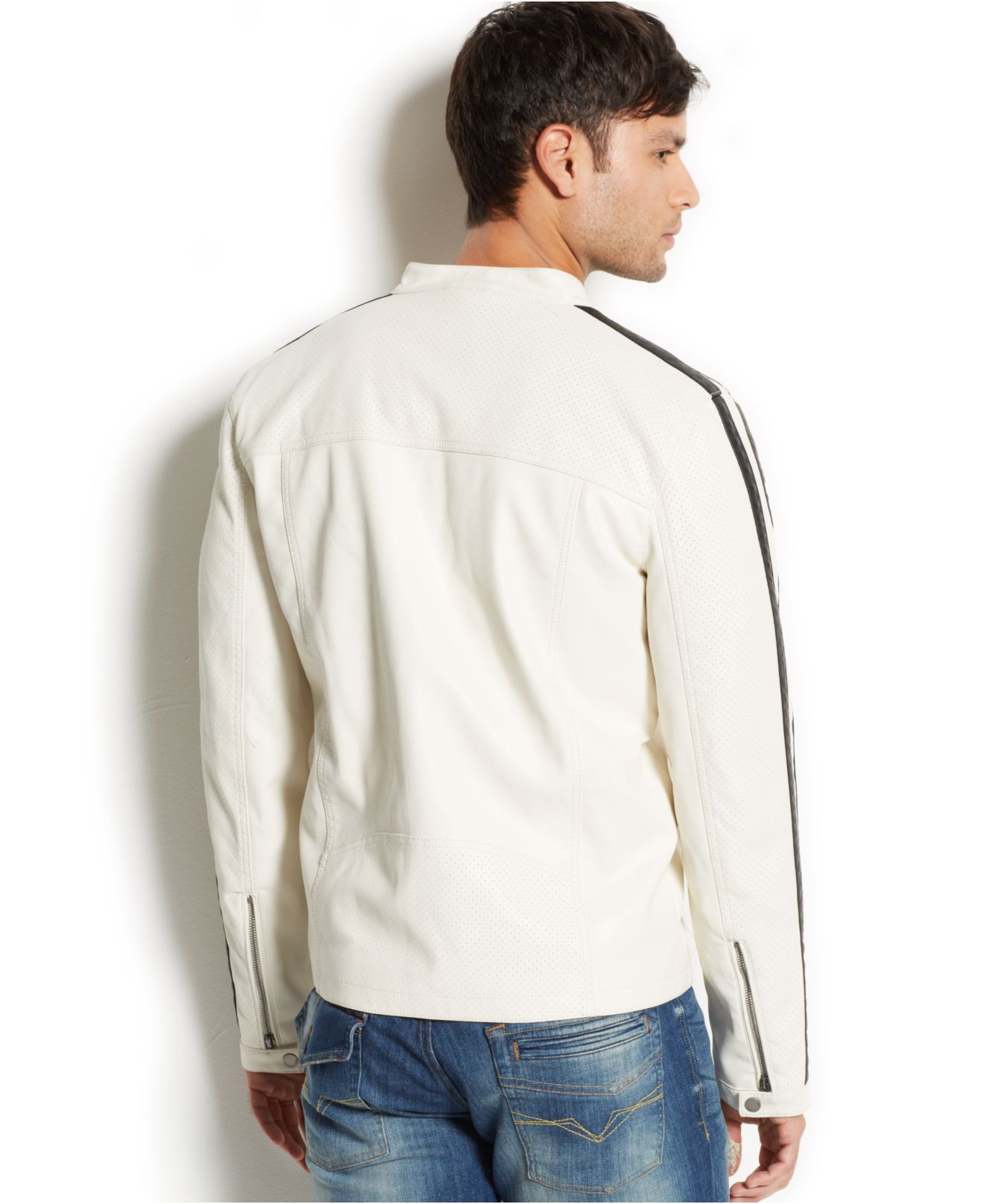 Lyst Guess Faux Leather Moto Jacket In White For Men Gallery