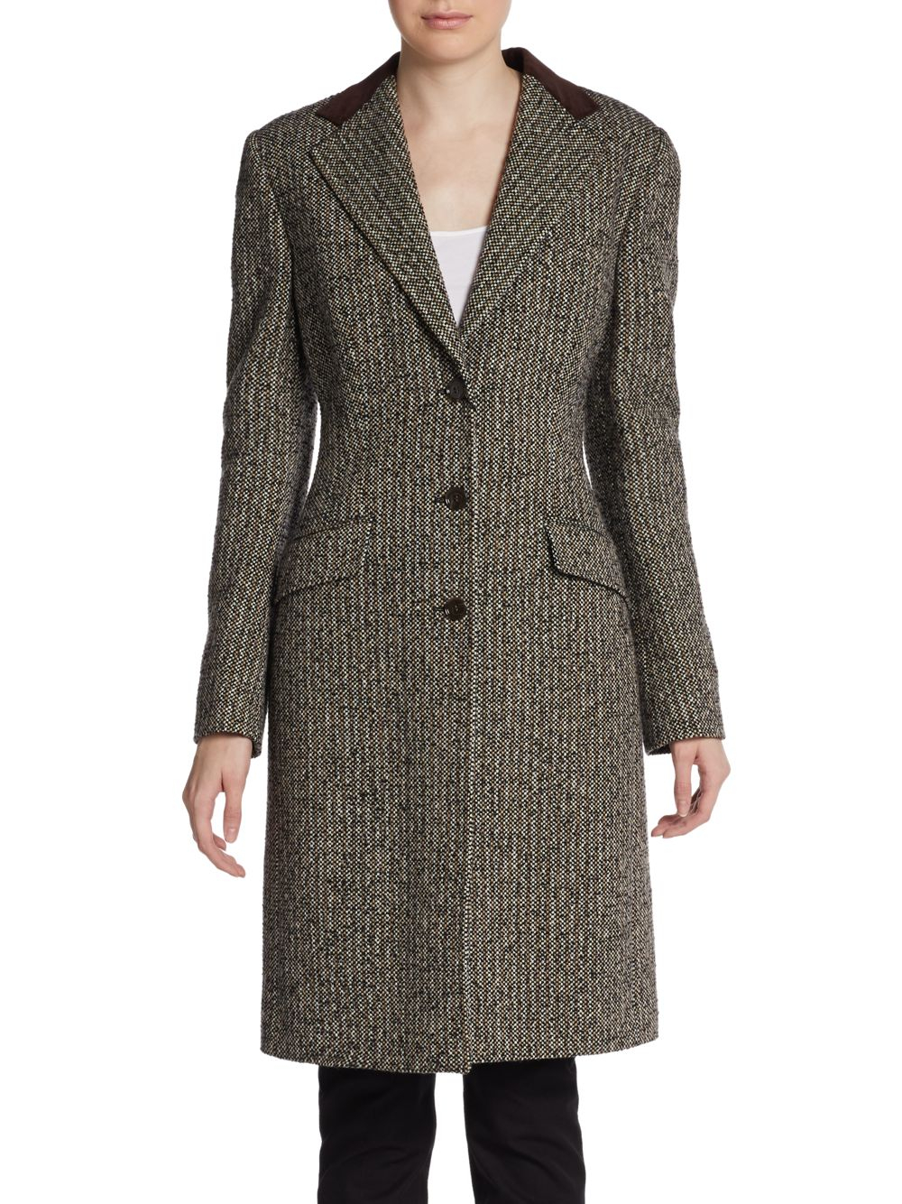 Dolce & Gabbana Wool Blend Tweed Long Jacket in Brown | Lyst