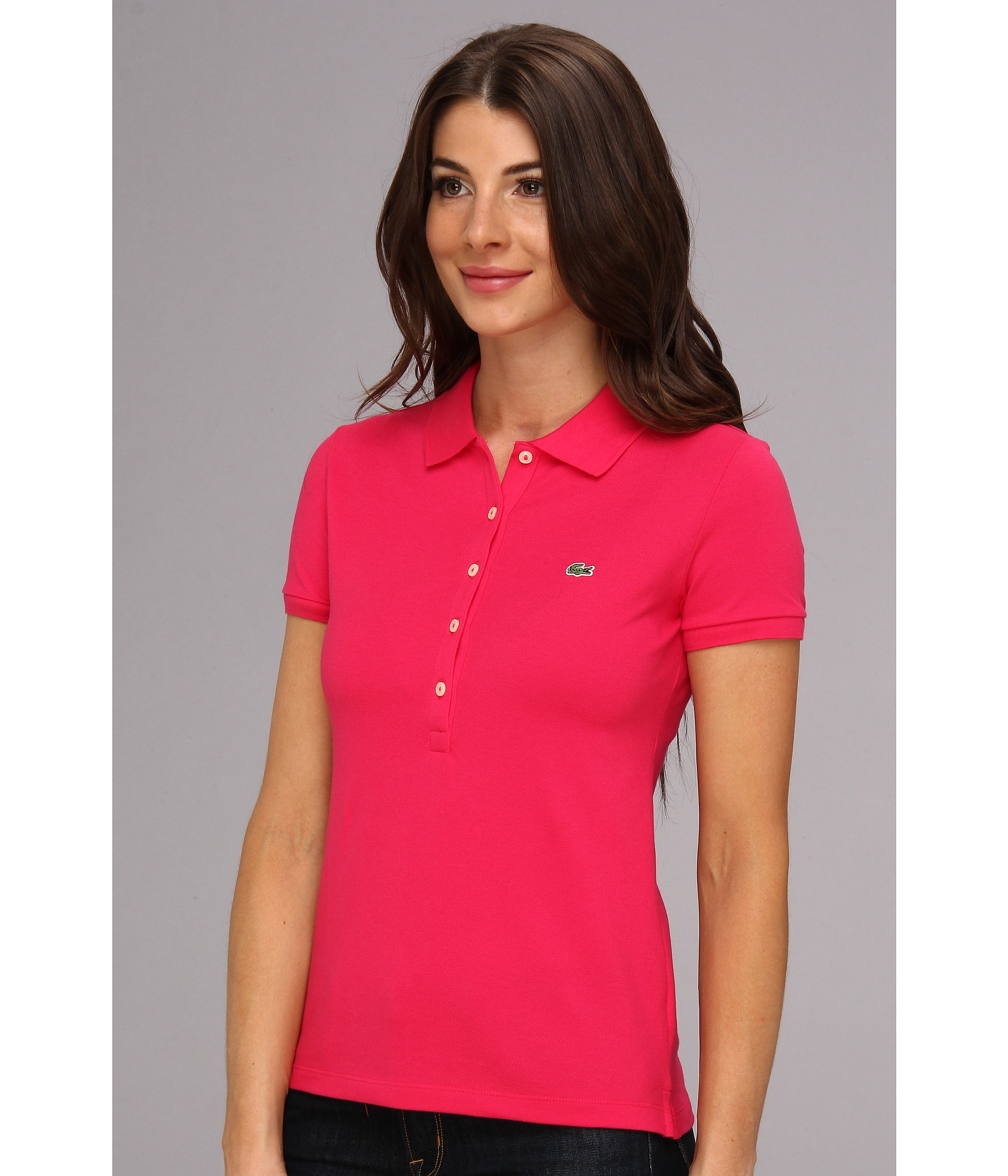 Lyst - Lacoste Ss 5 Button Stretch Pique Polo in Pink