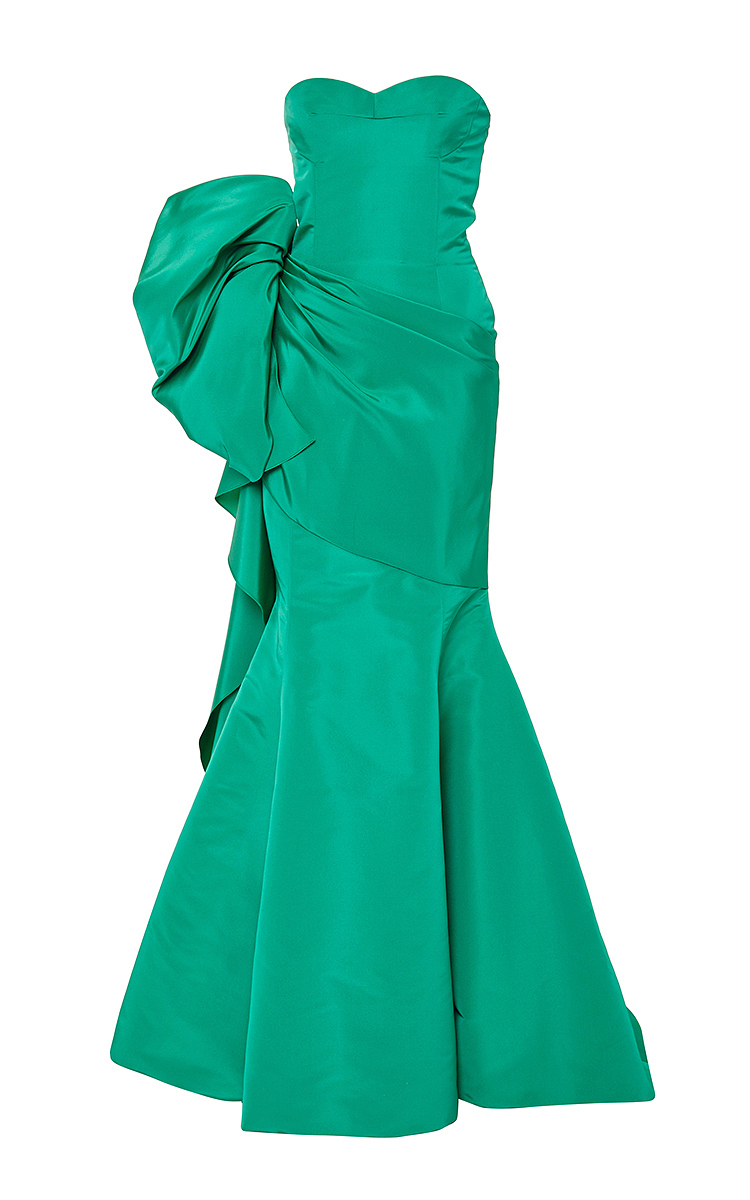 Lyst - Oscar De La Renta Emerald Green Ruffled Evening Gown in Green