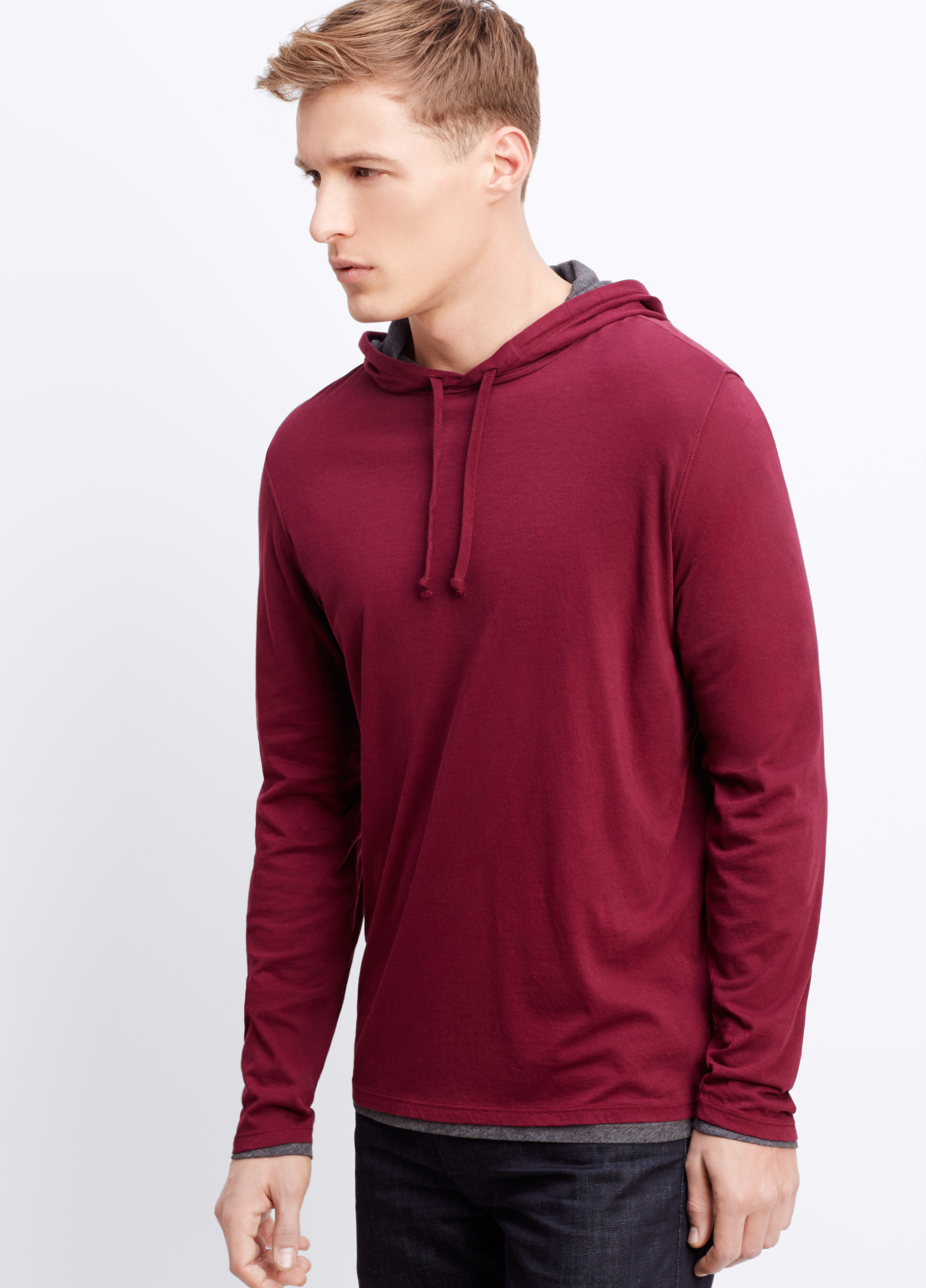 Vince Double Layer Cotton Hoodie in Red for Men (Port H Cinder) | Lyst