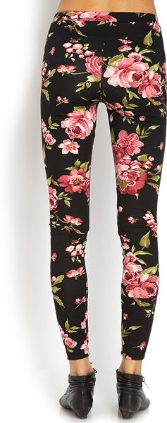 Forever 21 Sweet Floral Leggings in Black (Black/pink) | Lyst