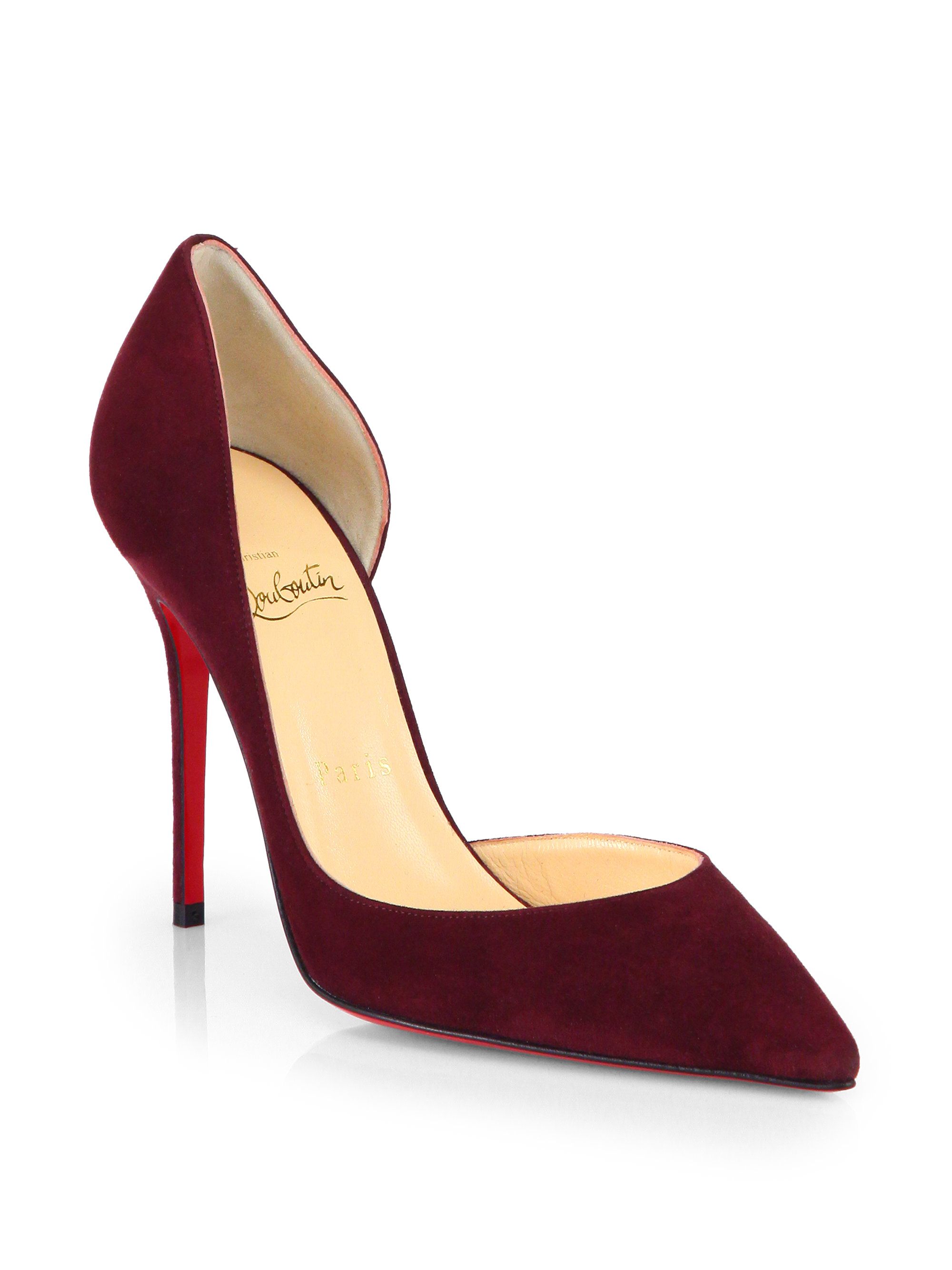 Christian louboutin Iriza 100 Suede Dorsay Pumps in Red (BURGUNDY ...
