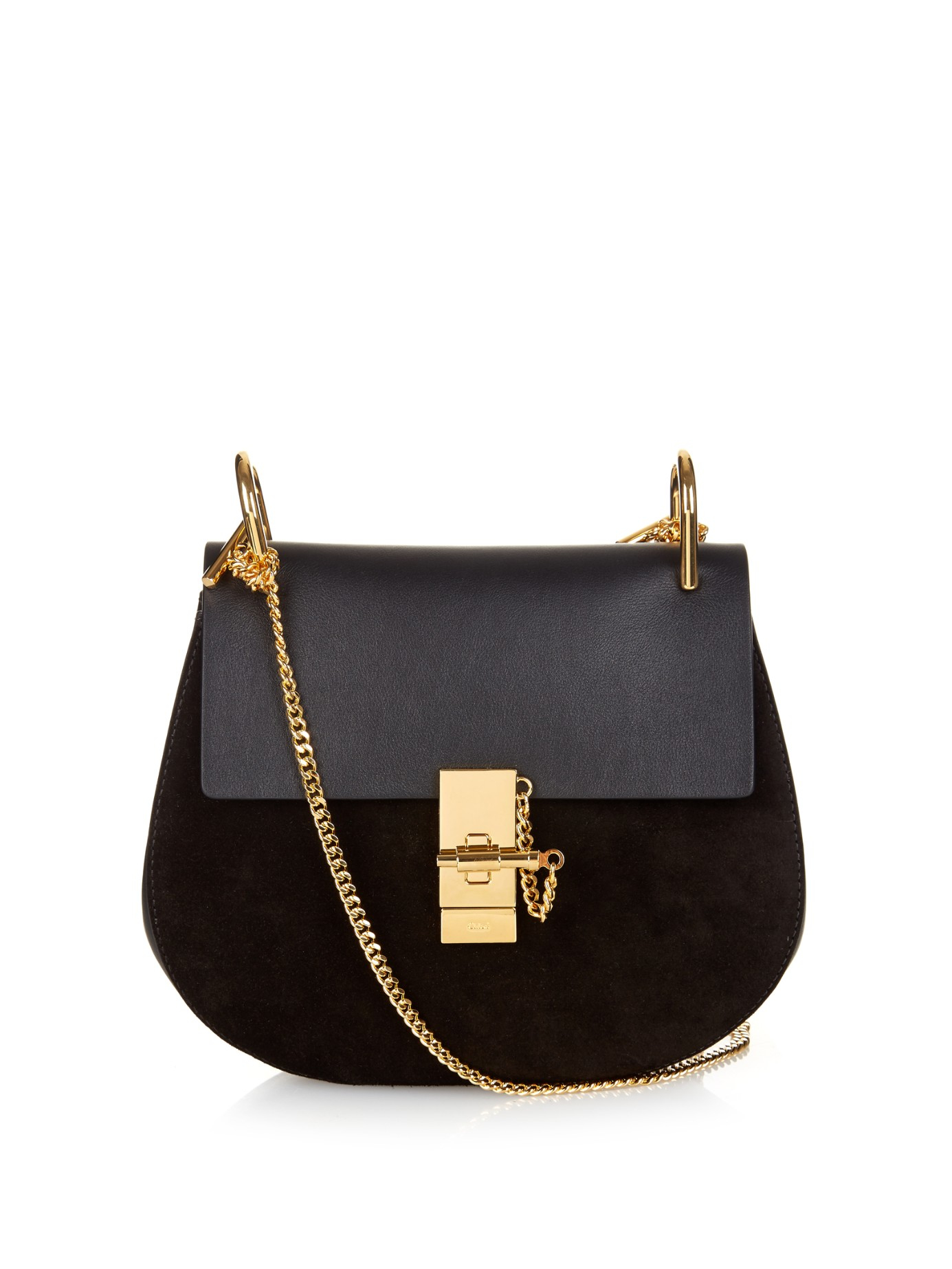 Chloé Drew Small Leather And Suede Cross-body Bag in Black | Lyst