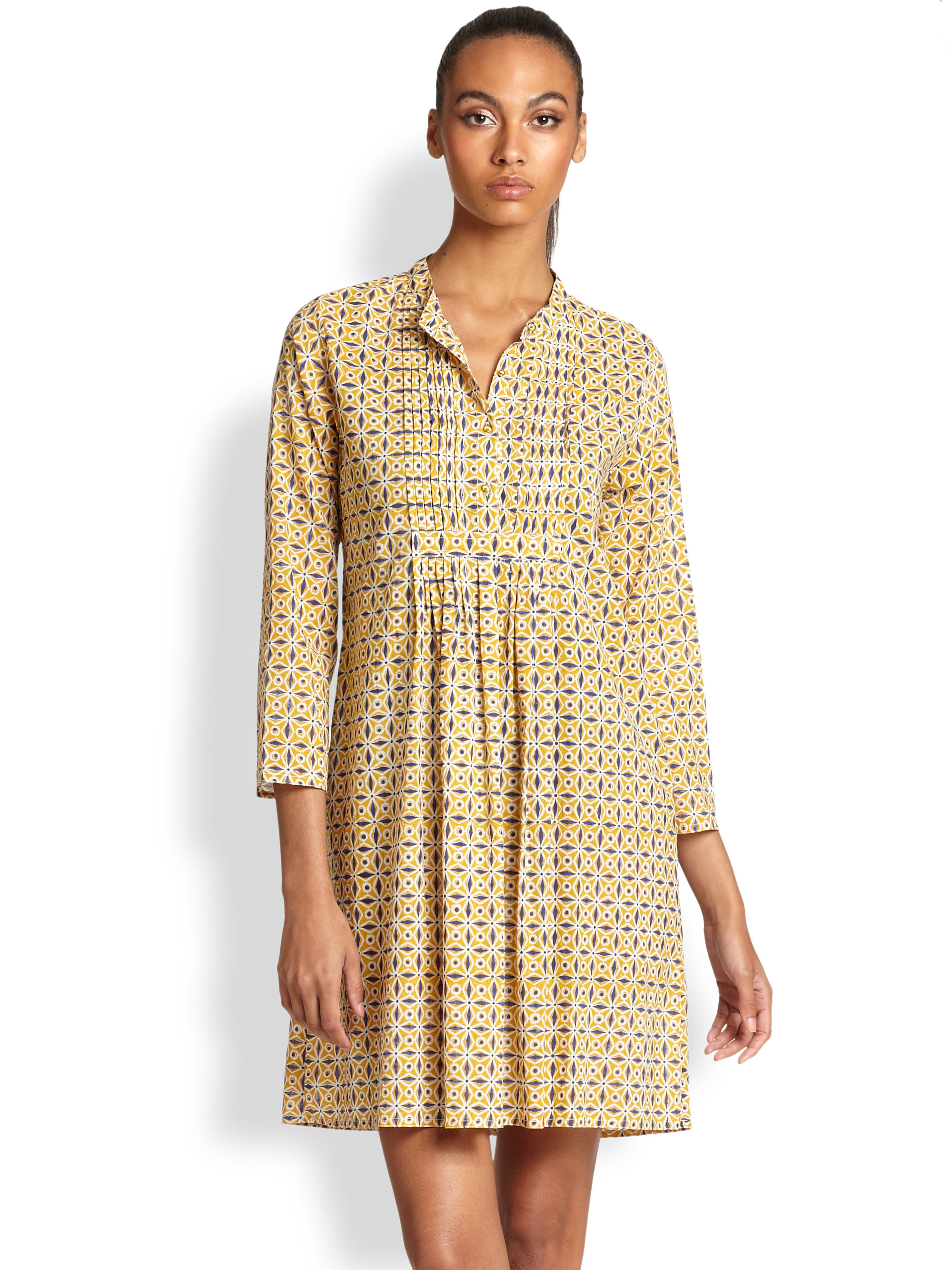 Roberta Roller Rabbit | Yellow Geometric Dot Pintucked Cotton Dress | Lyst