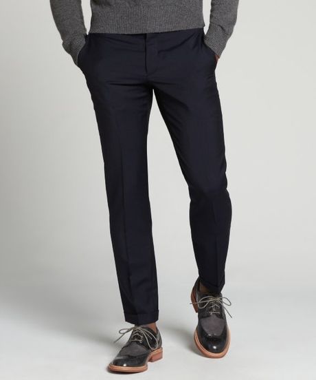 Prada Navy Wool Flat Front Cropped Trousers in Blue for Men | Lyst