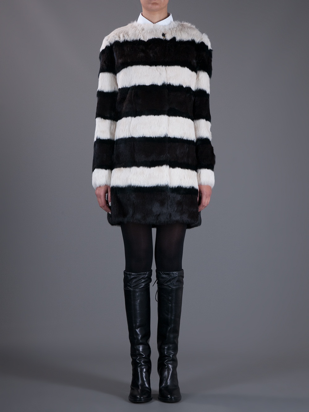 Tory burch Striped Rabbit Fur Coat in Black Lyst