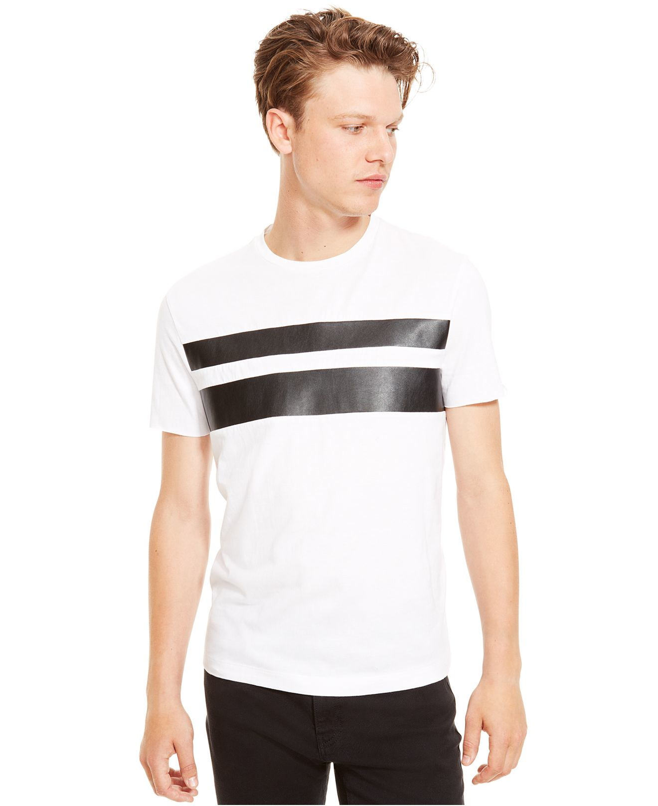 Lyst - Kenneth Cole Reaction Faux-leather Striped T-shirt in White for Men