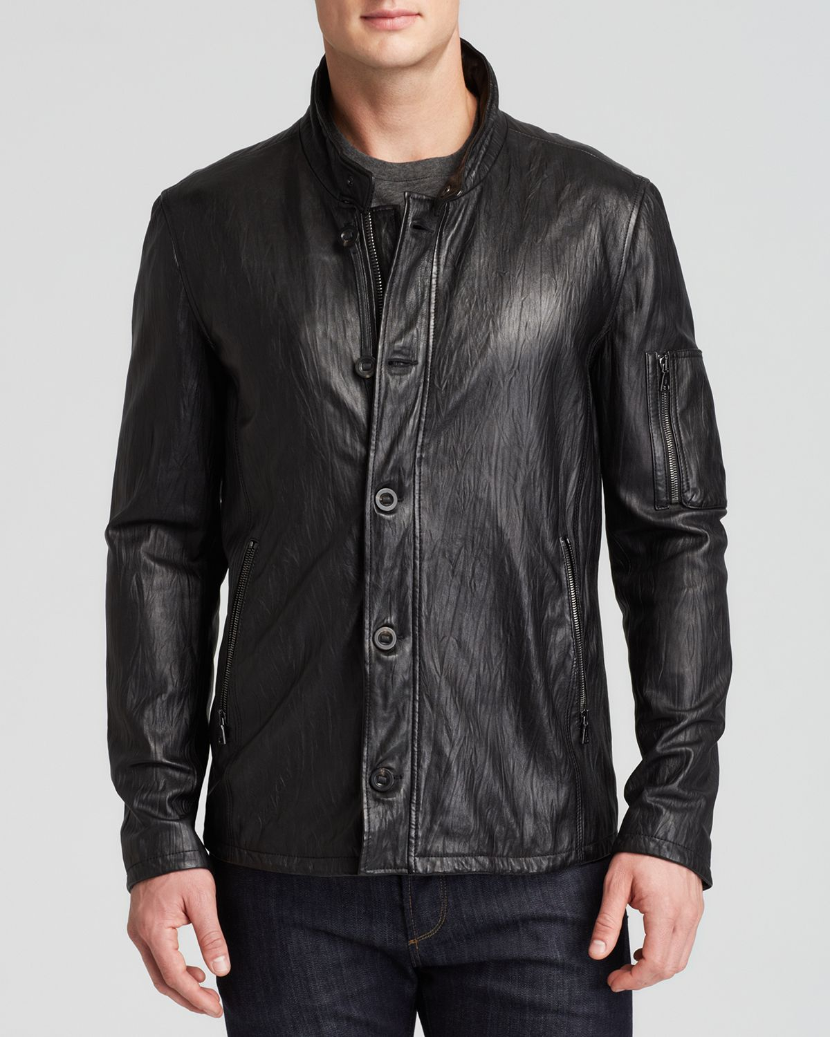 Lyst - John Varvatos Collection Crinkle Effect Leather Jacket in Black ...