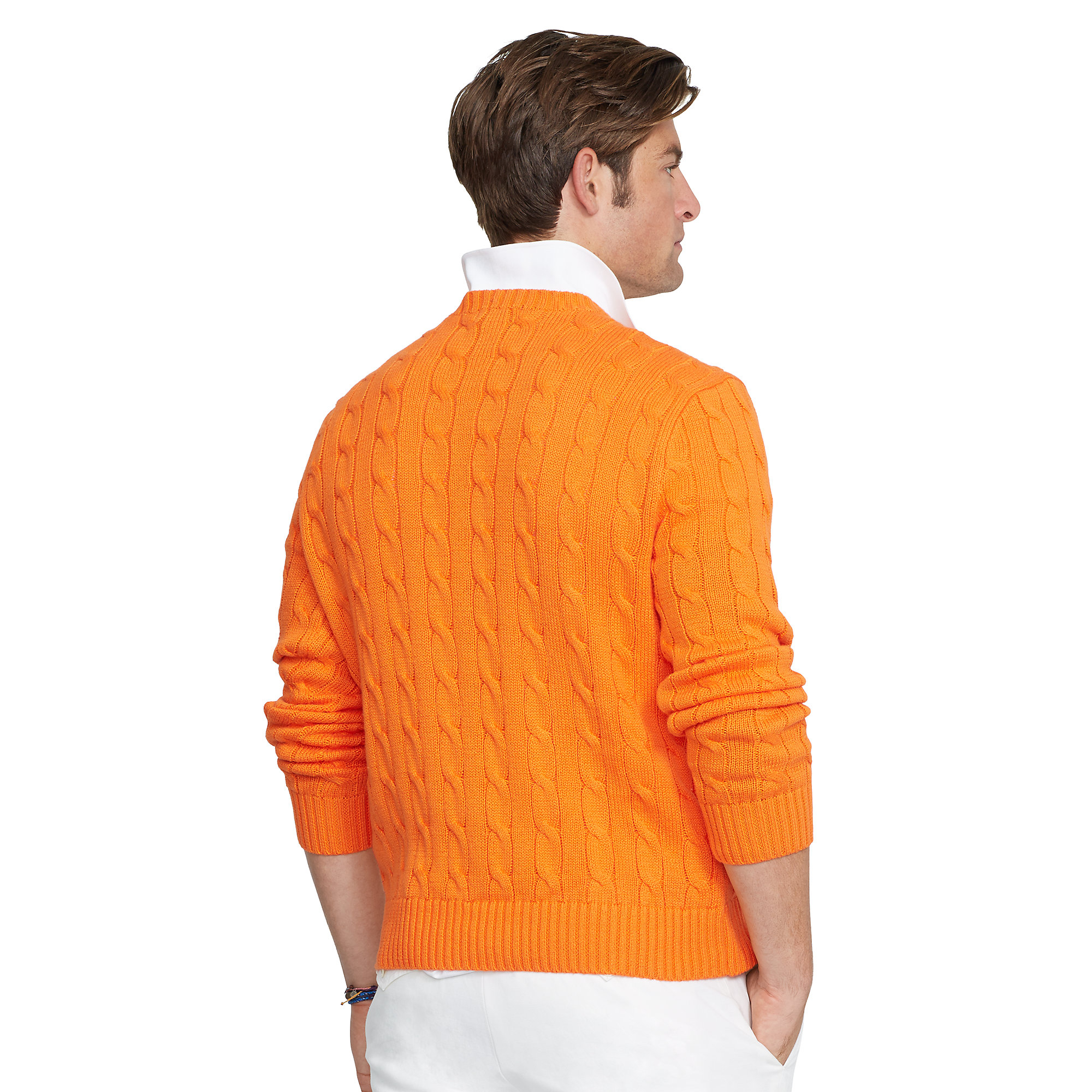 Polo ralph lauren Cable-Knit Cotton Sweater in Orange for Men | Lyst