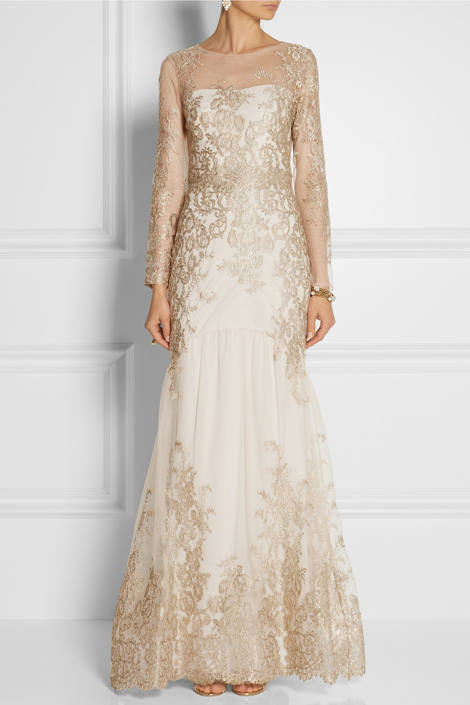 Lyst - Notte By Marchesa Embroidered Tulle Gown in Metallic