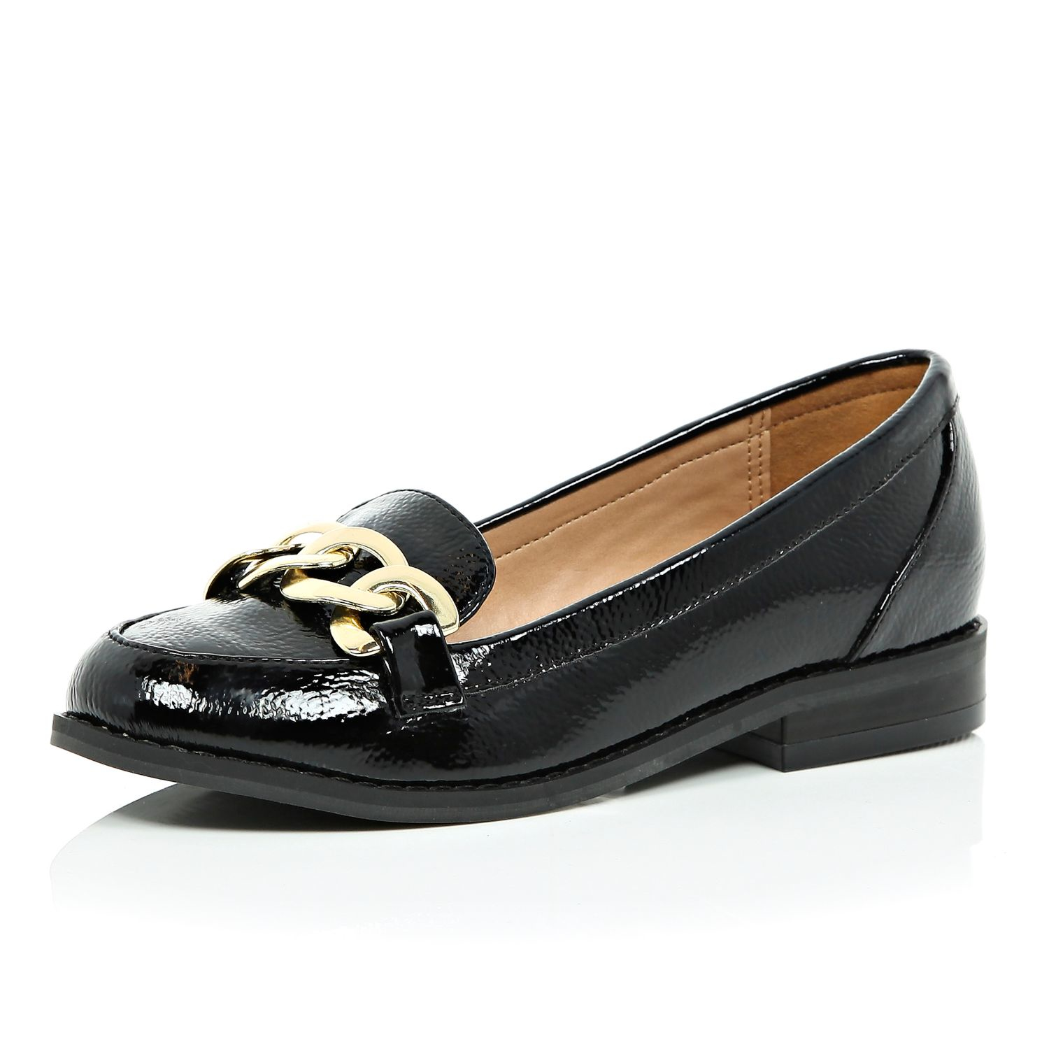 River Island Girls Black Patent Chain Loafers in Black - Lyst