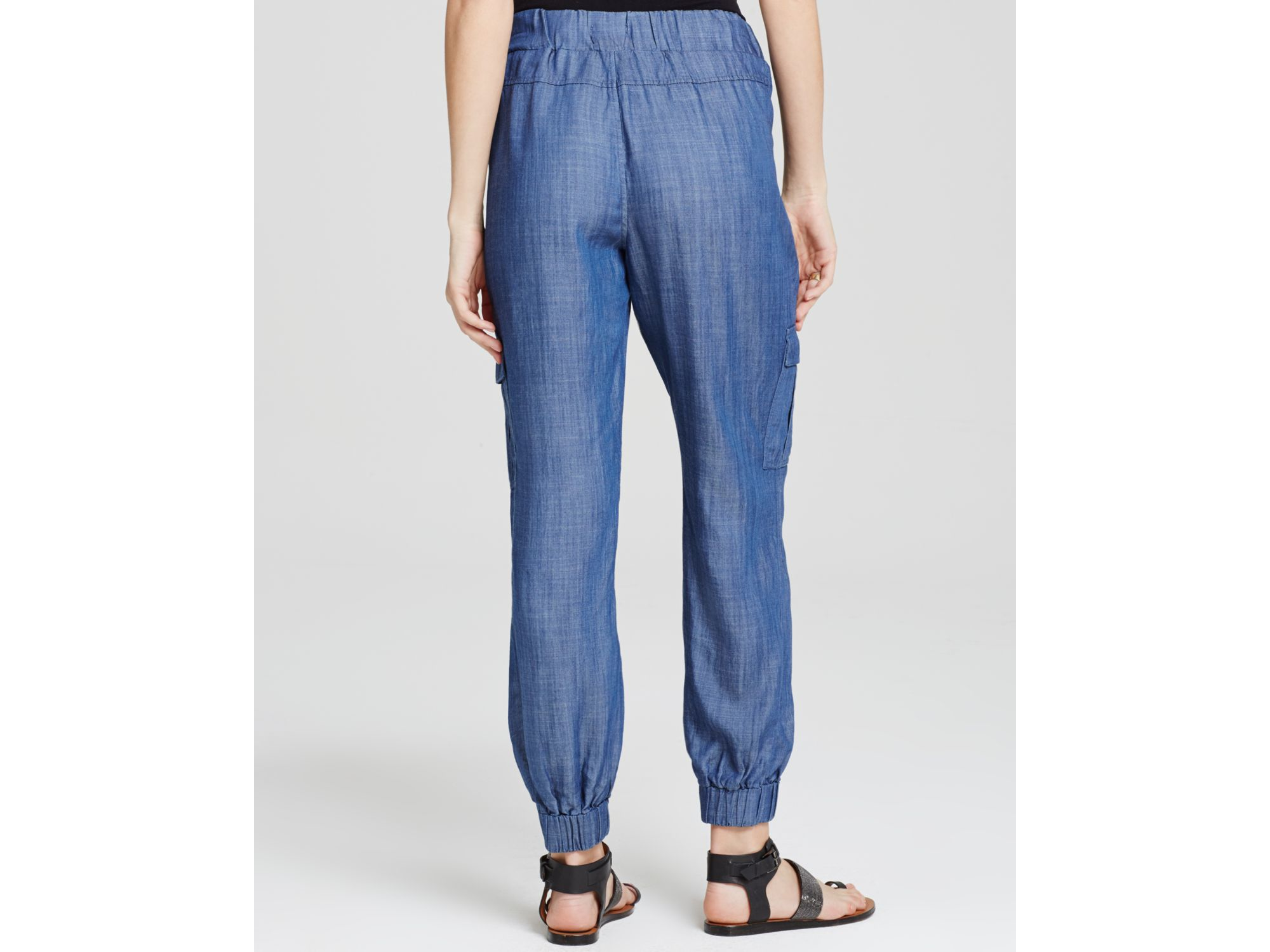 Aqua Chambray Slouchy Cargo Pants in Blue | Lyst