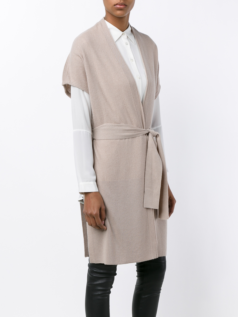 Vince Belted Duster Short Sleeve Cardigan in Gray | Lyst