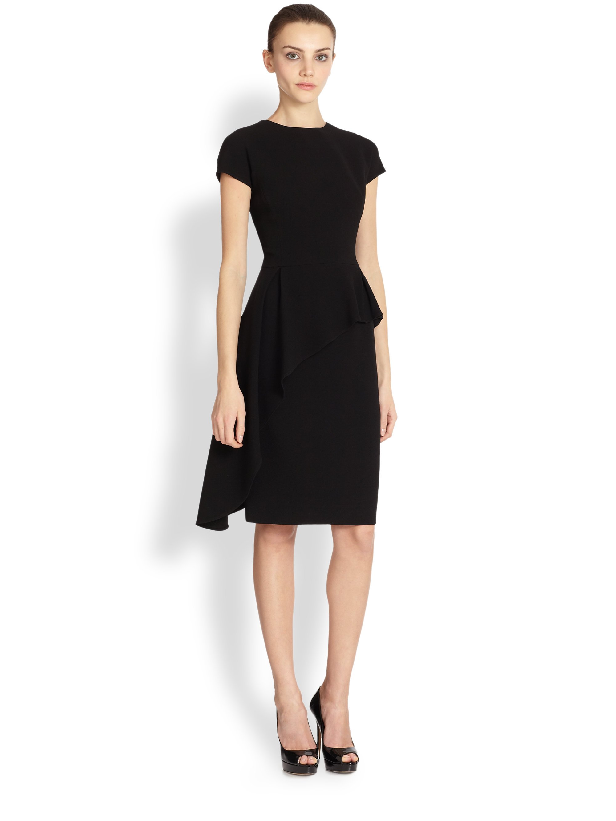 Teri Jon Asymmetrical Peplum Dress in Black | Lyst