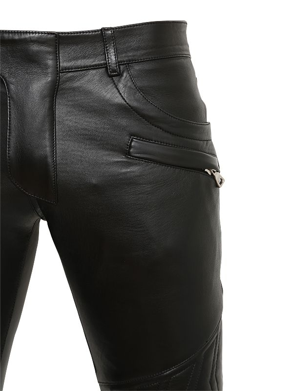 Lyst - Balmain Nappa Leather Biker Pants in Black for Men