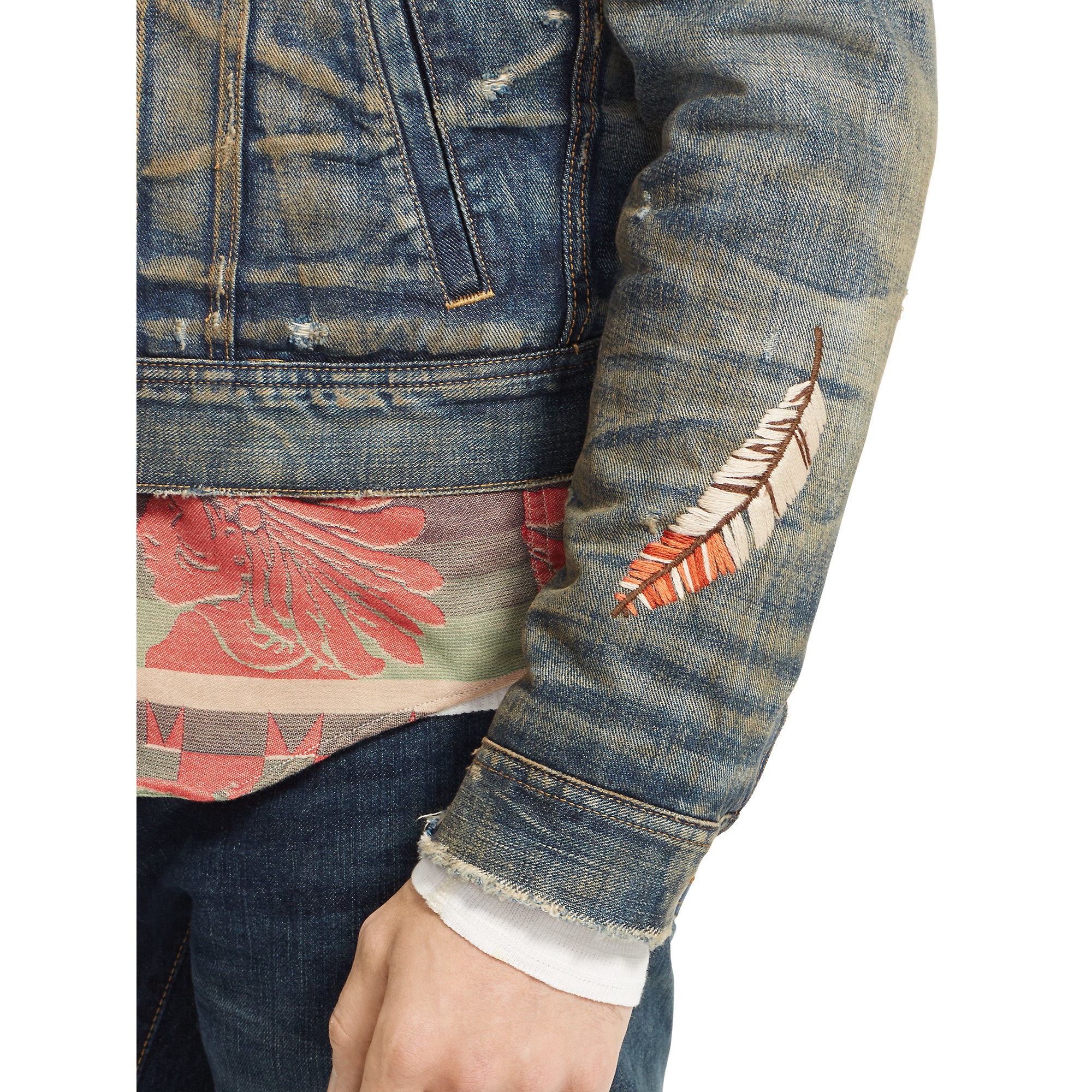 ralph lauren polo fleece lined indian embroidered denim trucker jacket