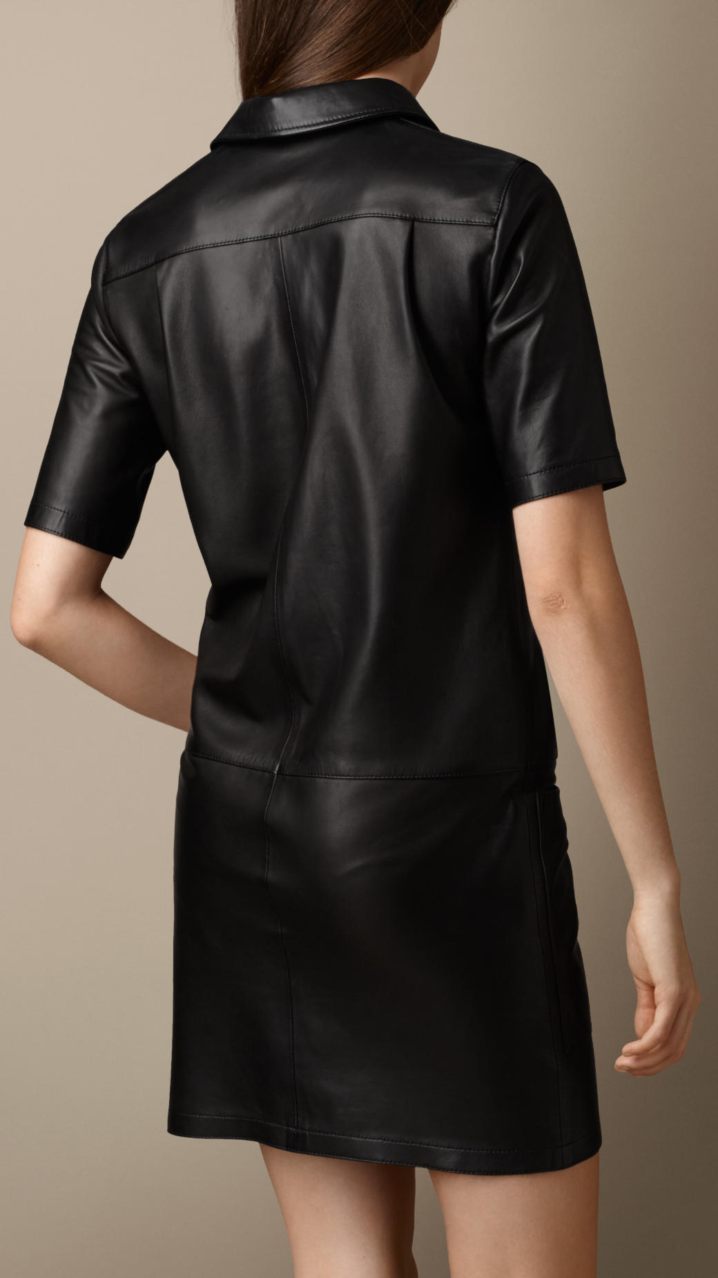 Burberry Nappa Leather Shirt Dress in Black | Lyst