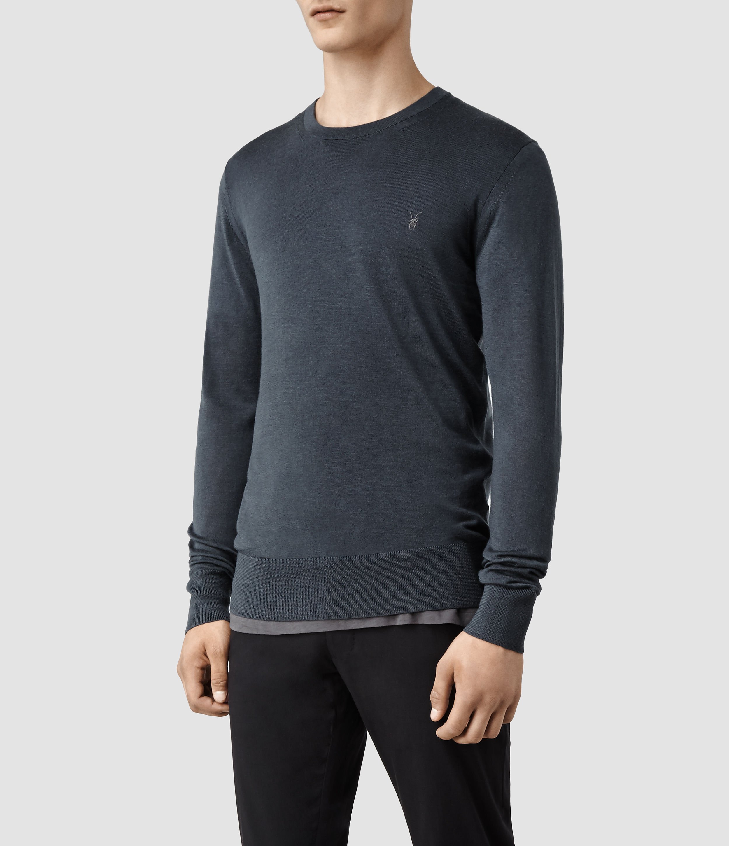 Lyst - AllSaints Mode Merino Crew Sweater in Blue for Men