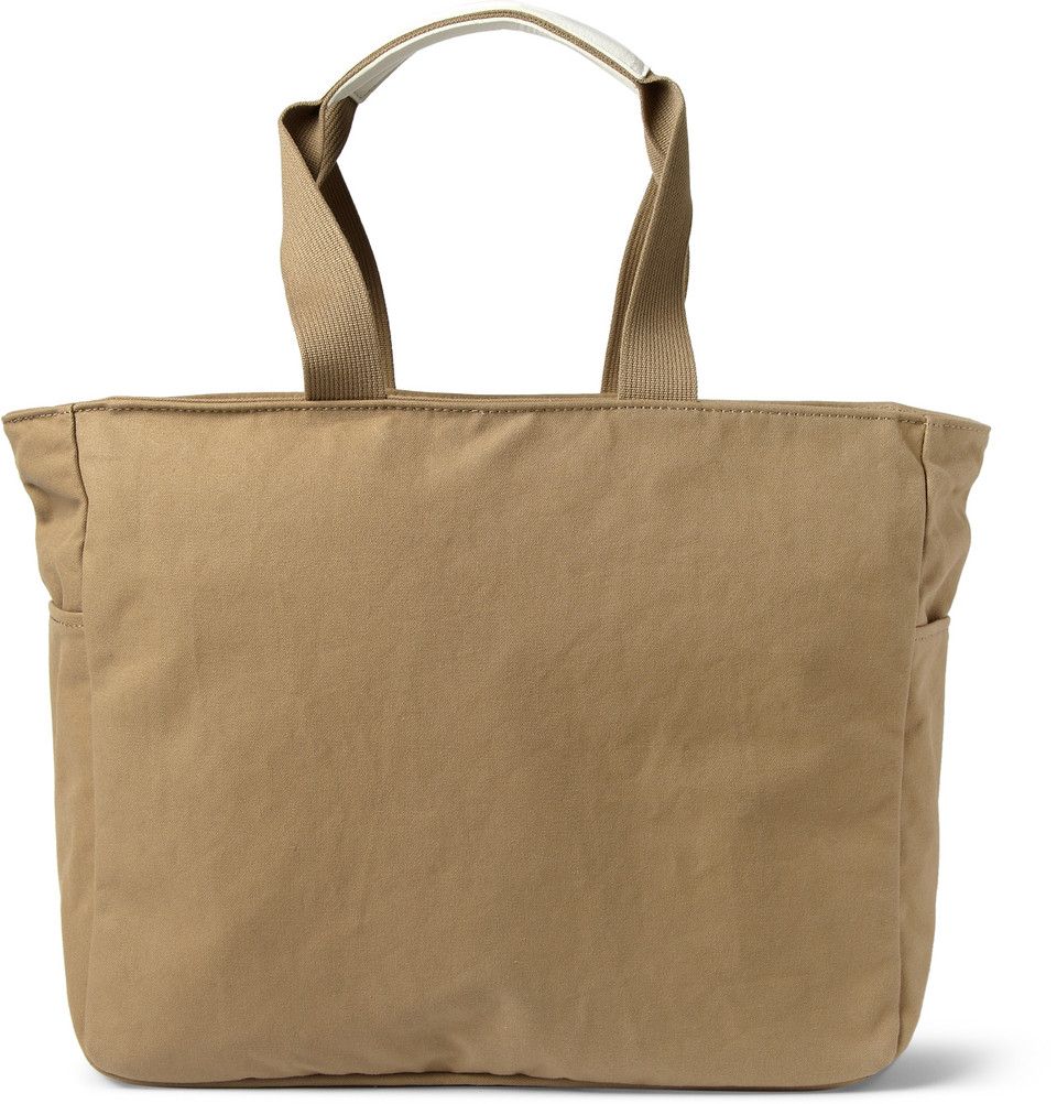 Porter Beat Leather-Trimmed Cotton-Canvas Tote Bag in Brown for Men | Lyst