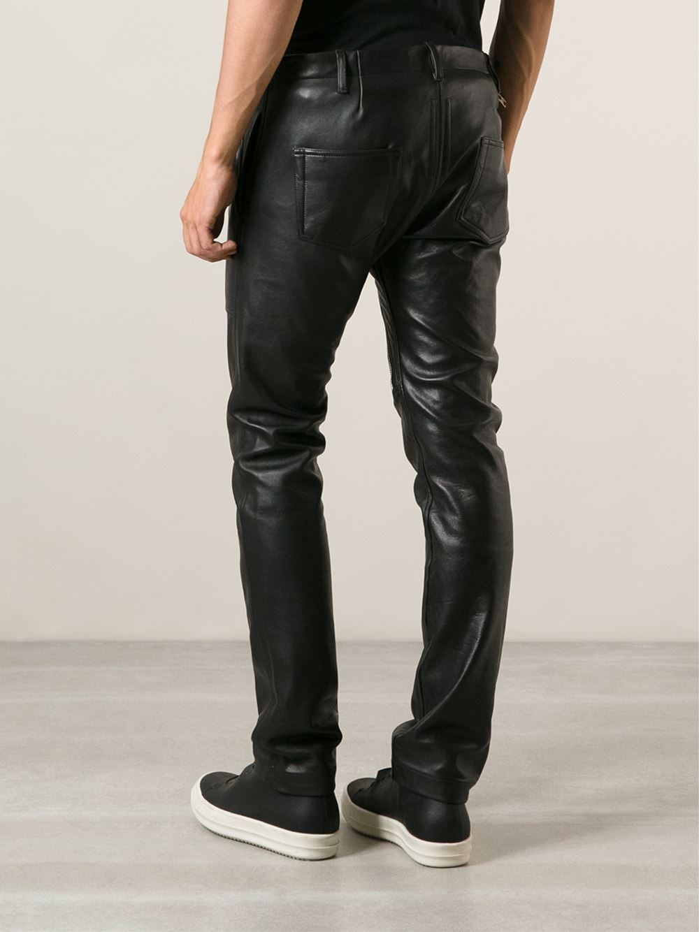 Rick owens Slim Fit Leather Trousers in Black for Men | Lyst
