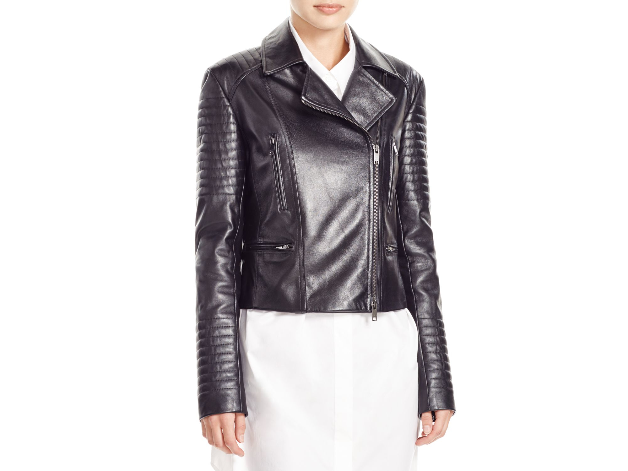 Lyst Dkny Quilted Lamb Leather Moto Jacket in Black