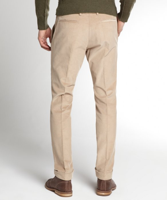 Gucci Tan Cotton Corduroy Cuffed Pleated Front Pants in Natural ...