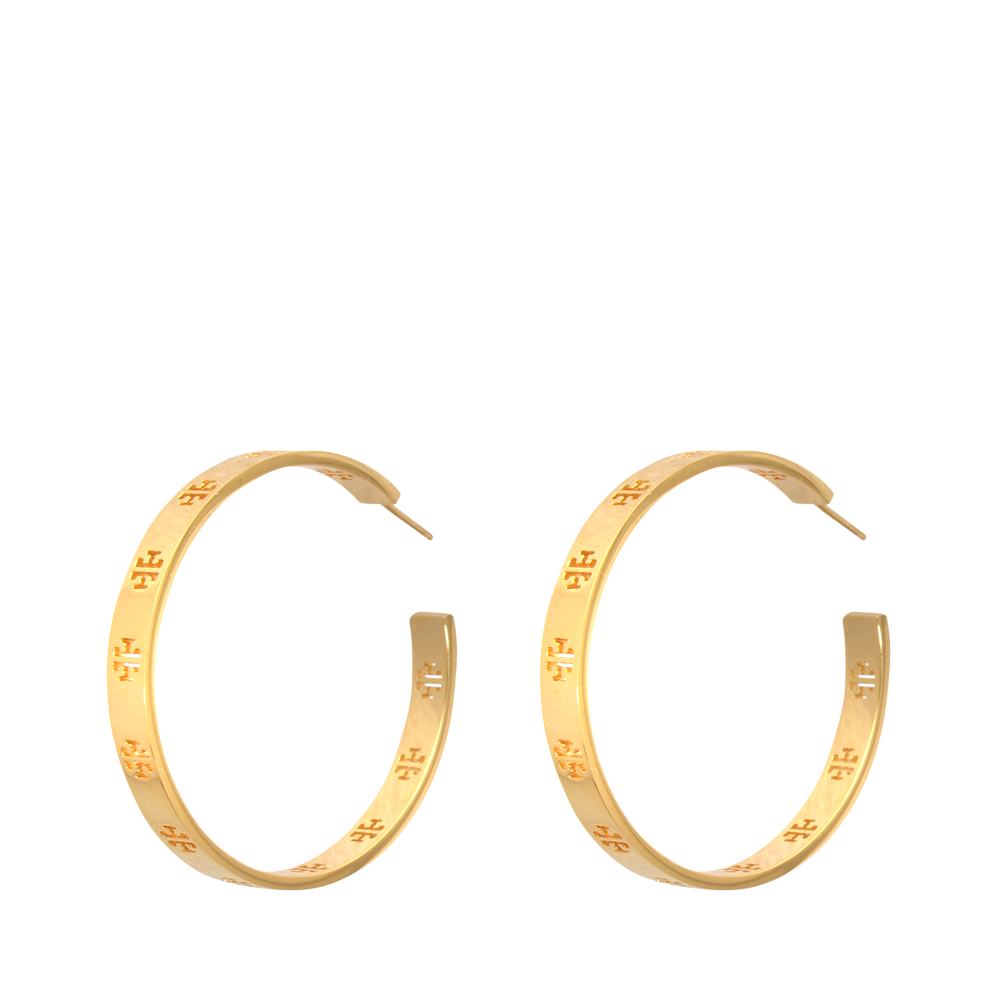 Tory burch Pierced T Hoop Earrings in Gold | Lyst