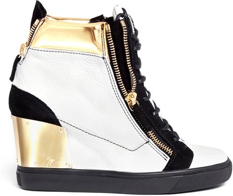 Giuseppe Zanotti Tricolour Wedge High Top Sneakers in Gold (Multi ...