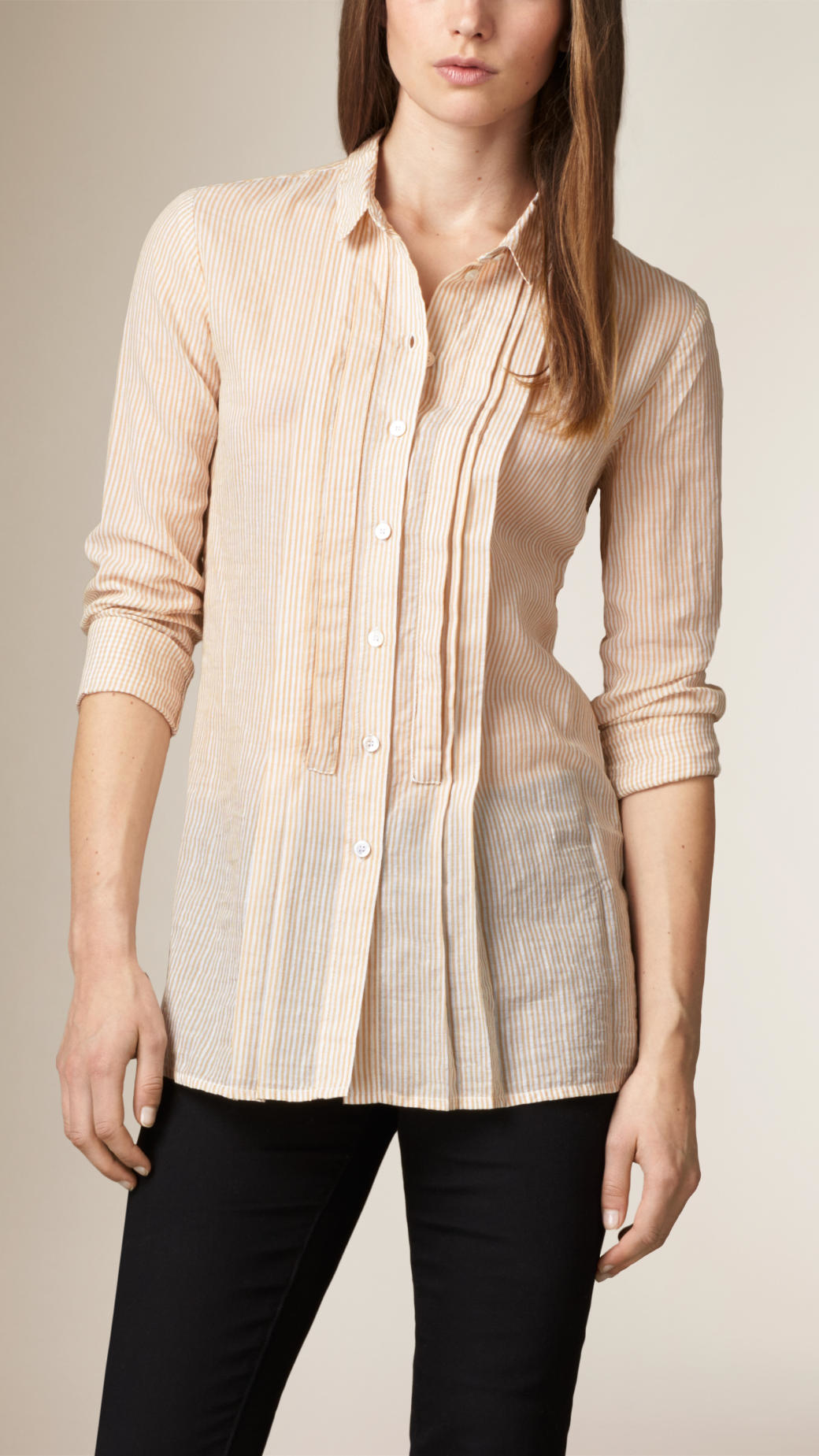 Lyst - Burberry Striped Linen Cotton Silk Shirt in Metallic