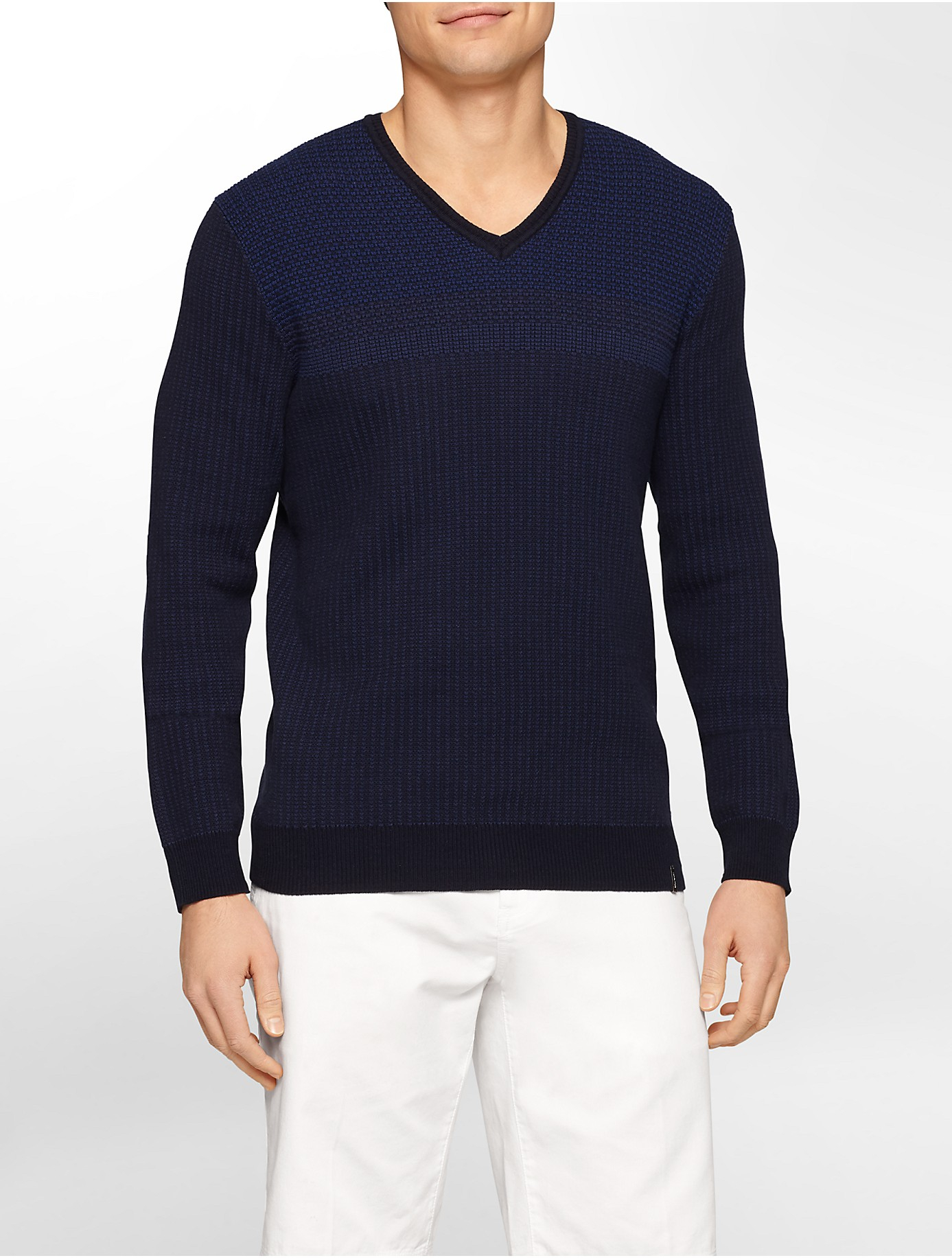 Calvin klein White Label Striped Cotton V-neck Sweater in Blue for Men ...