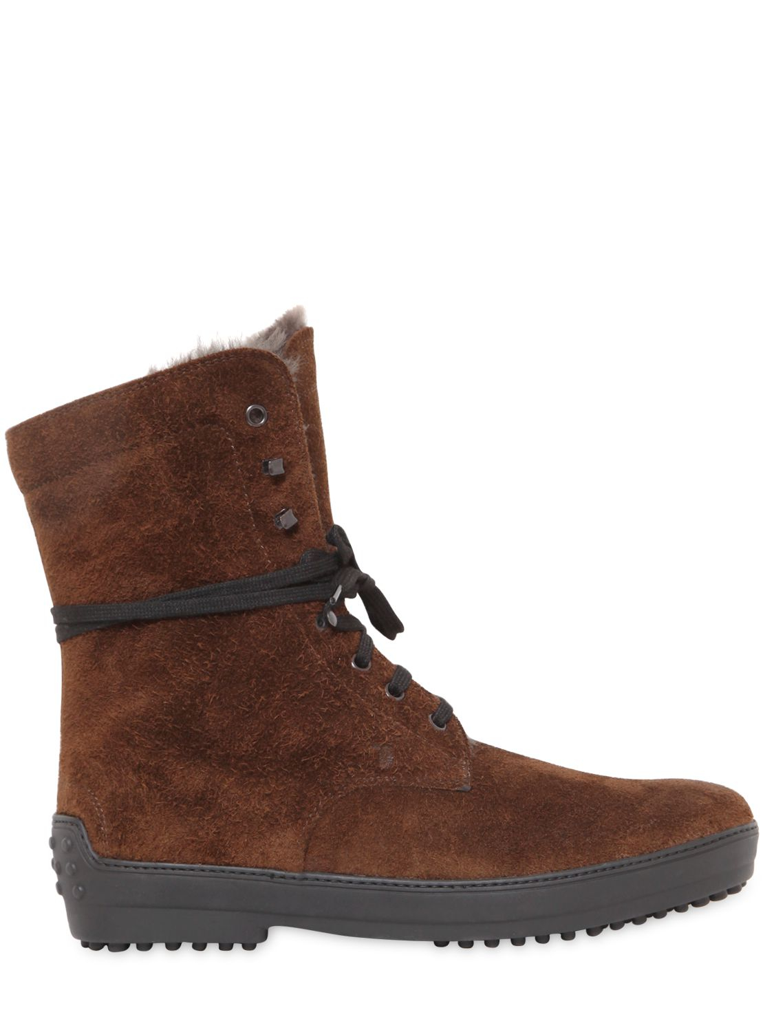 Lyst - Tod'S Shearling Lace-Up Boots in Brown for Men