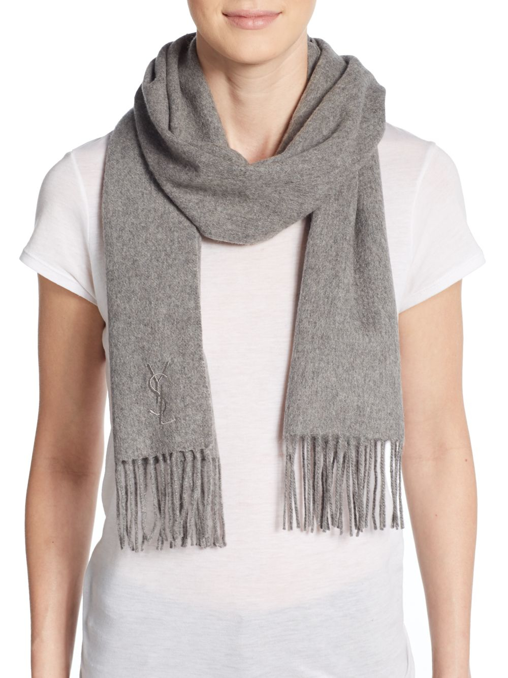 Lyst - Saint Laurent Wool & Cashmere Scarf in Gray