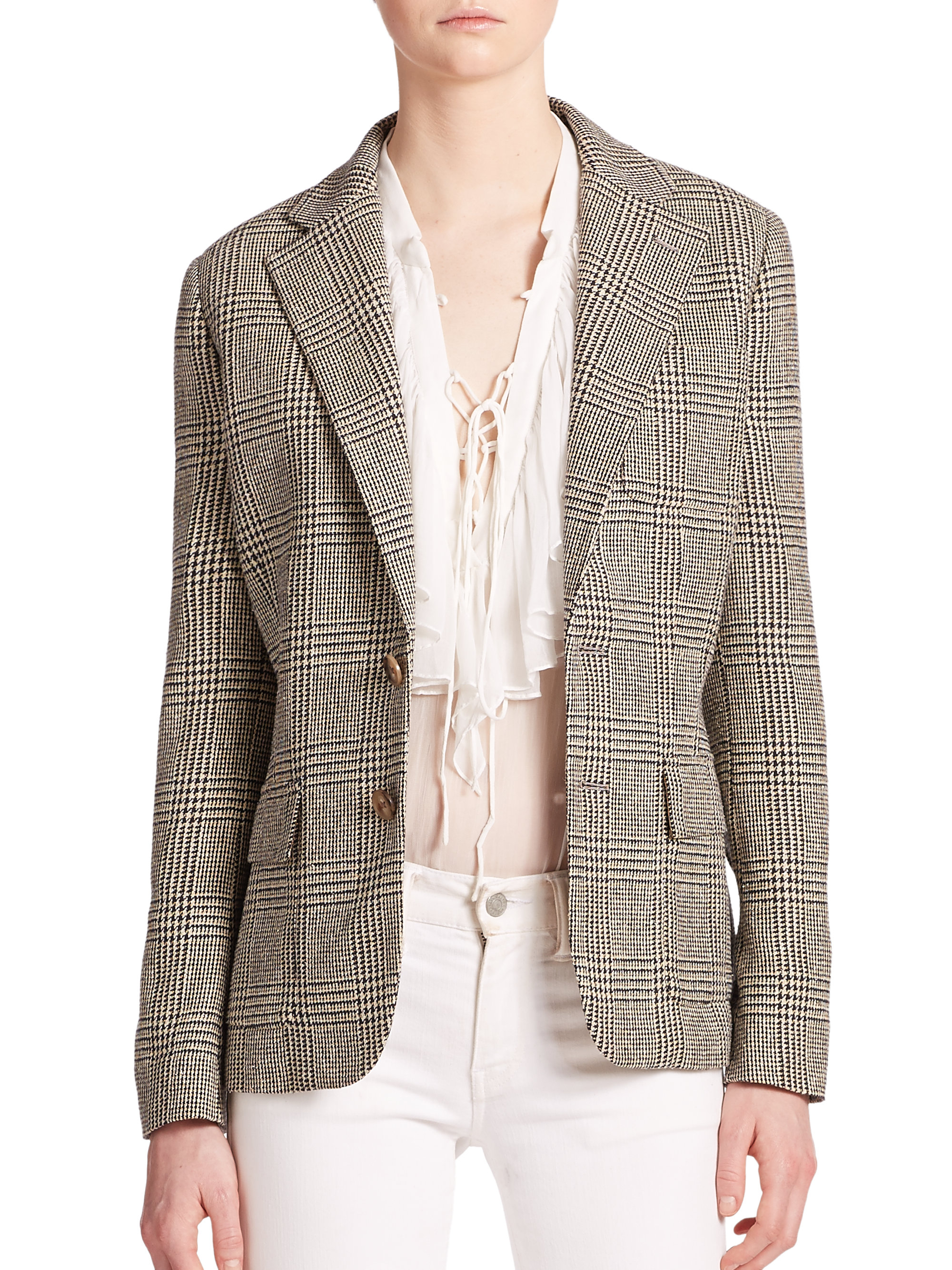 Polo ralph lauren Silk Glen Plaid Jacket in Brown Lyst