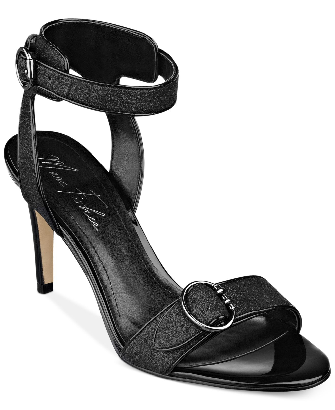 Marc Fisher Malika Mid Heel Evening Sandals in Black (Black Glitter) | Lyst