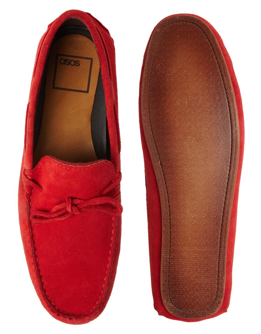 Lyst Asos Loafers In Suede In Red For Men 2879