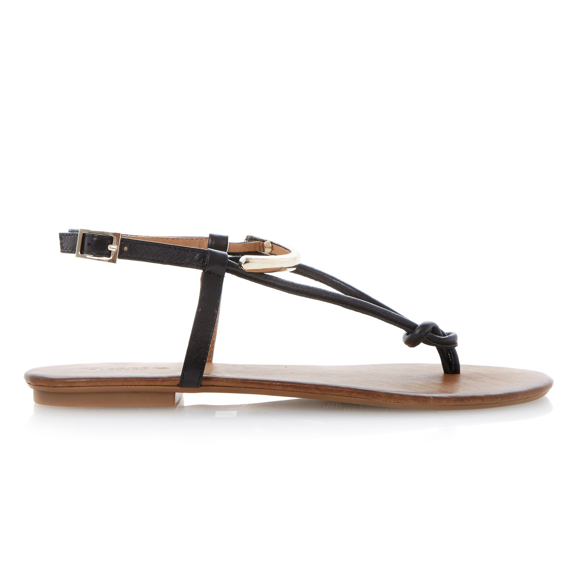 Dune Jasyz Leather Flat Buckle Sandals in Black (Black Leather) | Lyst