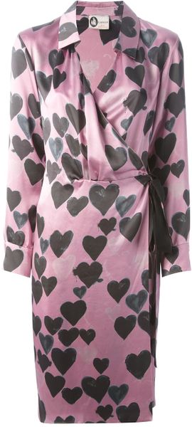 Lanvin Heart Print Wrap Dress in Purple (pink & purple) | Lyst